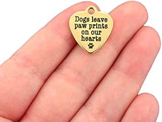 Bohemian Findings Dog Stainless Steel Charm - Dogs Leave Paw Prints On Our Hearts - Hypoallergenic Gold Plated - Quantity Options - BFS648GOLD