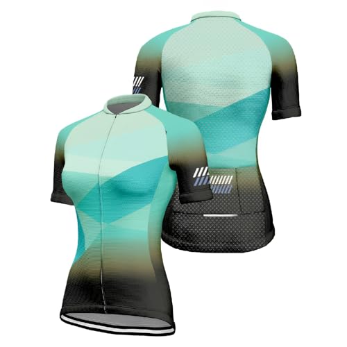 Mateju Maillot Ciclismo para Mujer, Geometría Simple Ropa Ciclismo Exterior Cómodo Transpirable, Verano Secado Rápido Camisetas Manga Corta Hombre, Camiseta Mujer Elástico (Verde,XL)