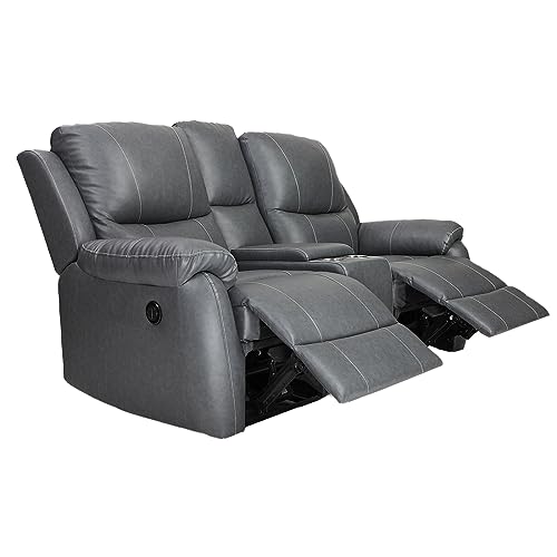 Image of Recliners India Two Seater Recliner Sofa with Console | Lite Power Recliner Chair | Cushion Armrest | Living Room Recliner Sofa | 1-Year Manufacturer Warranty | Colour- Grey Two Tone