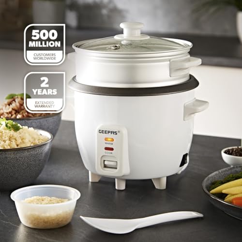 GEEPAS Rice Cooker with Steamer | Keep Warm Function | Automatic Cooking Non-Stick Inner Pot | Make Rice & Steam Healthy Vegetables | Includes Measuring Cup, Spatula & Tempered Lid (0.6L- 300W) - Image 3