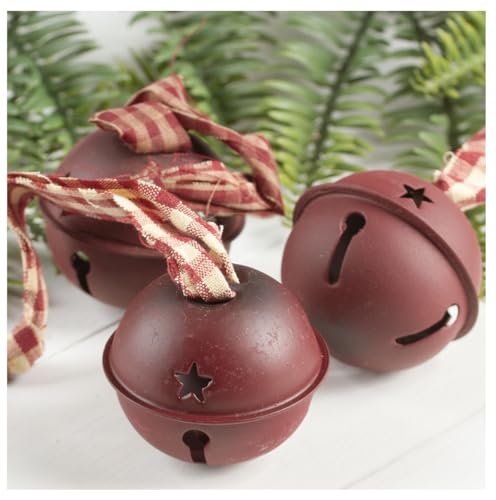 Factory Direct Craft Matte Red Jingle Bells with Homespun Hanger Set of 3 - Sleigh Bell Ornaments for Christmas Decorating and Farmhouse Displays (2 Inches Dia)