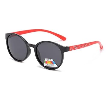 Childrens Polarized Sunglasses Mens and Womens Childrens Anti-UV Sunglasses Big Frame Round Sunglasses Black Red Frame Black Gray Flakes