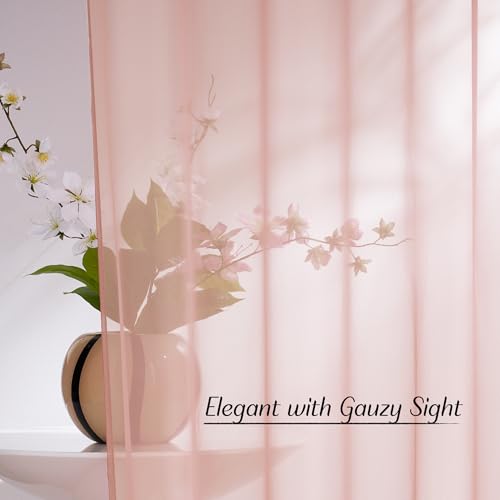 Image of NICETOWN Light Pink Sheer Curtains 96 inches Long, Grommet Voile Sheer Textured Airy & Lightweight Curtains & Drapes Light Filtering for Bedroom /Living Room, W54 x L96, 2 Panels