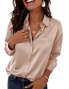 Zeagoo – Zeagoo Satin Bluse Damen Elegant V-Ausschnitt Seidenbluse La