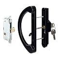 Sliding Glass Door Handle with Mortise Lock and Key Cylinder,Patio Door Lock with Key Replacement Patio Door Handle Set Sliding Door Lock Fits 3-15/16" Screw Hole Spacing,Reversible Design,Black