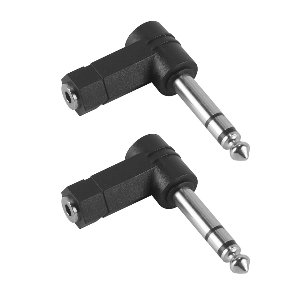 Muiltvoe 6.3mm to 3.5mm Adapter 90 Degree Three-core Microphone Adapter Stereo Dual Channel