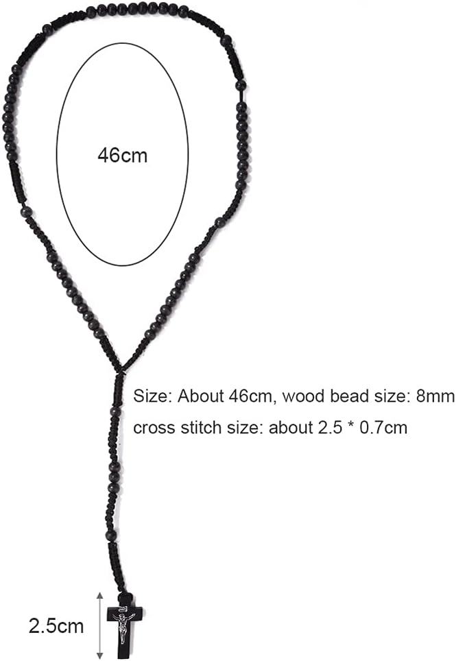 4 Pcs Wooden Rosary Beads Catholic Necklace for Men Handmade Religious Crucifix Prayer Jesus Imprint Crosses Pendant Necklaces