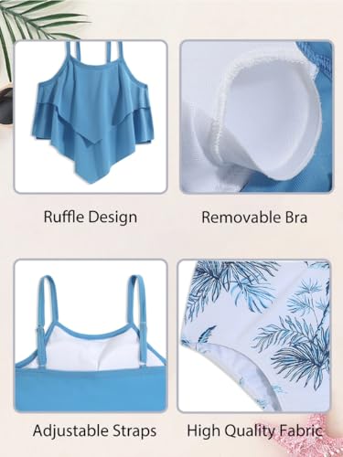 Girls Tankini Swimsuits Two Piece Bathing Suit Ruffle Swimwear Set for Girls 7-16 Years4