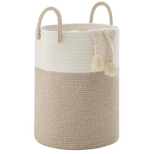 YOUDENOVA Handwoven Laundry Hamper Basket With Lid & Removable Bag - White, Collapsible - View #2