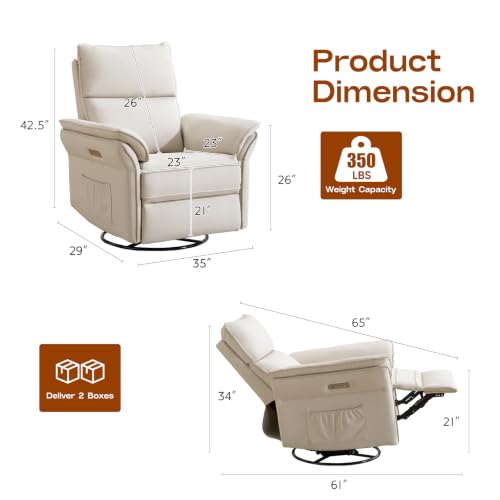 Image of Swivel Rocker Recliner with Auto Rocking,Power Recliner Nursery Chair with Massage and Heat,Glider Recliner Nursery Chair for Living Room,Beige