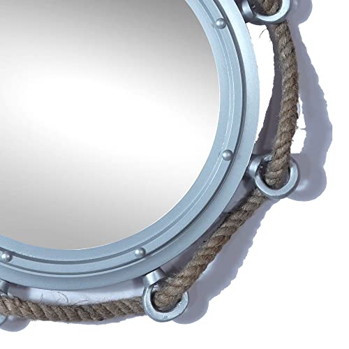 Hind Handicrafts Wall Mounted Vintage Rope Wrapped Nautical Ship Porthole Mirror For Home Decor | Pirate's Maritime Themed Decor | Vanity Mirror (Matte Silver, 15 Inches) #TOP1