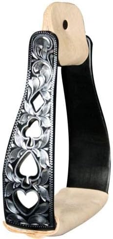 Showman Black Aluminum Stirrups w/Silver Engraving & Cut Out Poker Suit Design