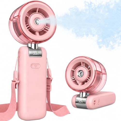 Image of Sevenaire S42 Portable Hand Fan with Mist, Hand fan for summer, High Speed & LED Display - Personal Fans Portable Rechargeable, 12000 RPM Turbo Mini Fan for Travel, Outdoor, Home, Office (SoftPink)