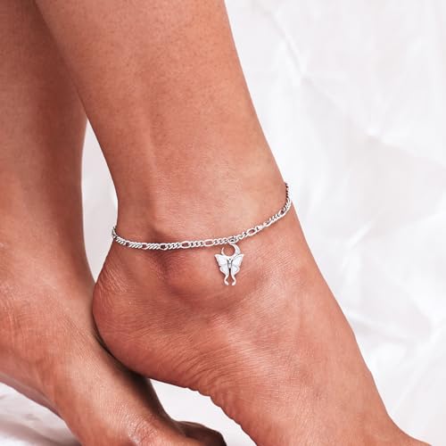 Image of CHIC & ARTSY 925 Sterling Silver Ankle Bracelets for Women, Adjustable Layered Foot Chains with Nature & Symbol Charms, Lightweight Comfort Fit Boho Beach Everyday Jewelry