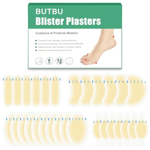 BUTBU 30 Piezas Almohadillas para Ampollas, Apósitos Hidrocoloides Contra Rozaduras, Ampollas Medianas, Vendas adhesivas Impermeables para Ampoll-as, para Talón, Dedos de Los Pies（Paquete Variado A）