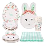 Kit complet pour 16 personnes : 16 grandes assiettes lapin, 16 petites assiettes œuf, 16 gobelets, 20 serviettes en papier.