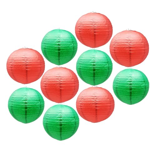 Image of Mudra Crafts Red and Green Paper Lanterns Wedding Party Decorations - 12 in 10 Round Hanging Ceiling Lanterns, 10 Pack, Decorative Lamp Shades