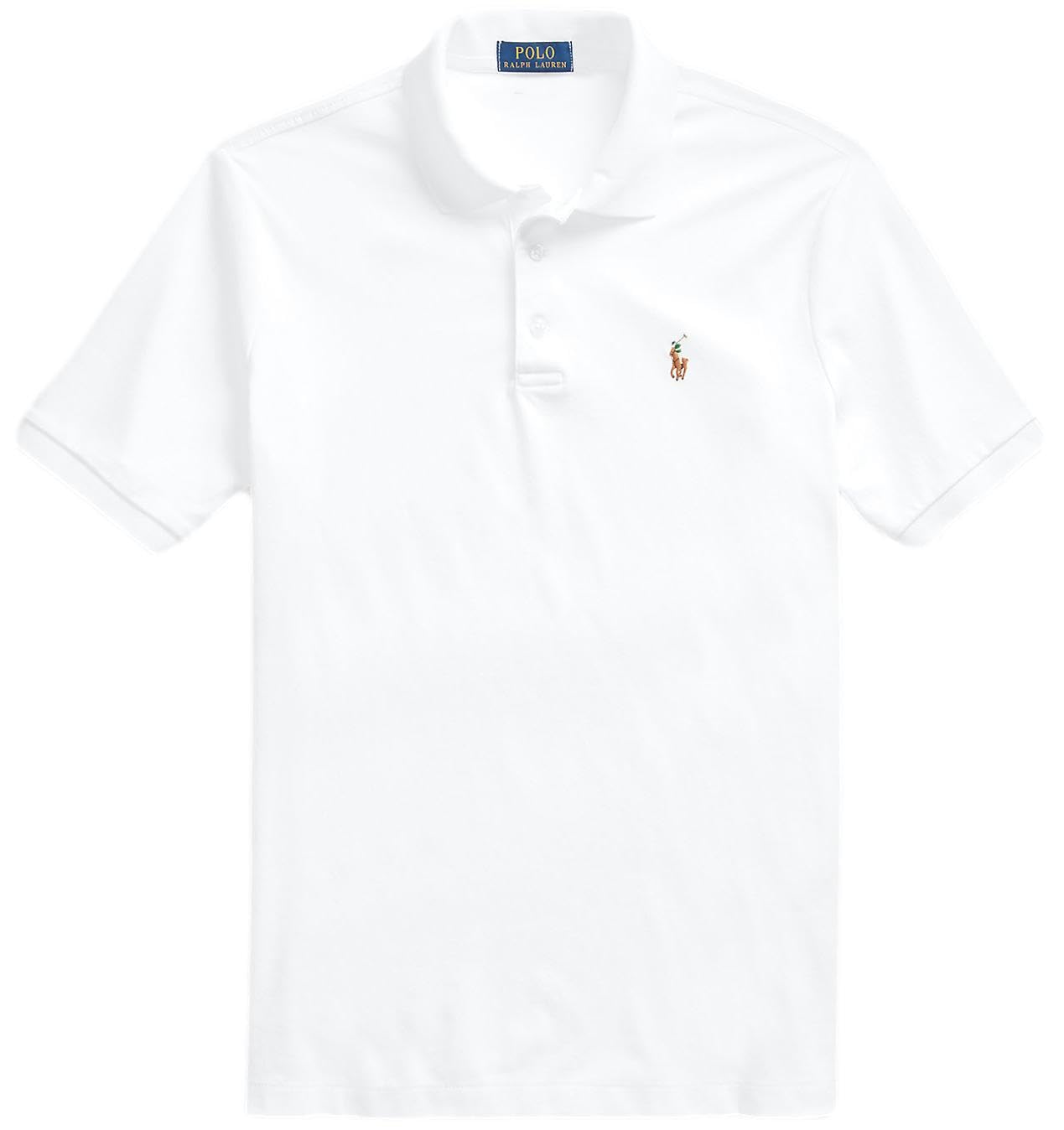 Polo Ralph Lauren Mens Short Sleeve Knit Pima Polo, Ralph Lauren White, Large