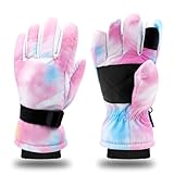 Cutiland Valentines Kids Ski Gloves,Pink Valentine's Day Snow Gloves for Girls,5-9 Years Children Waterproof Winter Warm Glove for Cold Weather Outdoor Activities Skiing,Snowboarding,Sledding