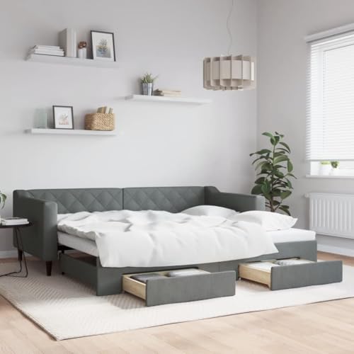 vidaXL Tagesbett, Sofabett Ausziehbar mit Schubladen, Gästebett Schlafsofa für Schlafzimmer Wohnzimmer, Sofa Ausziehbett, Dunkelgrau 90x200cm Stoff