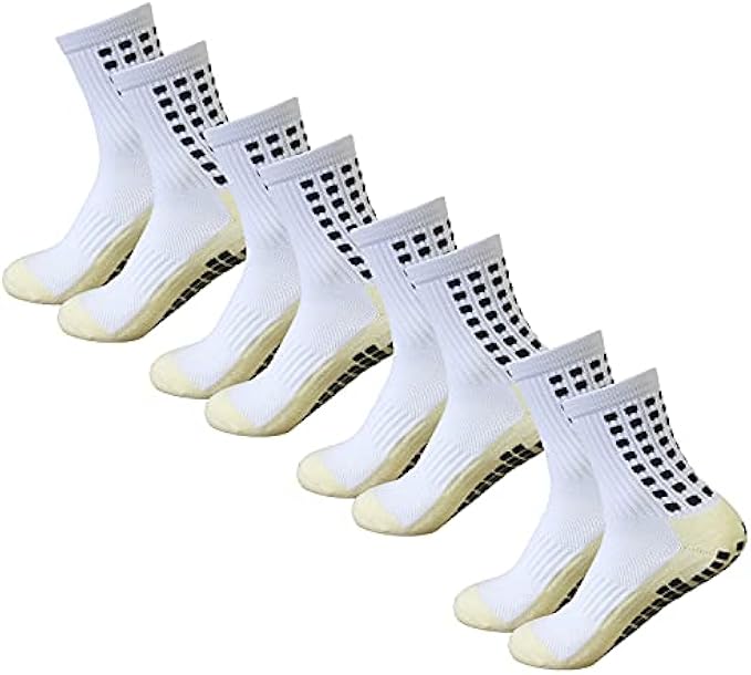 Yufree Men's Soccer Socks Anti Slip Non Slip Grip Pads for Football Basketball Sports Grip Socks, 4 Pair B0BDF3FTVL
