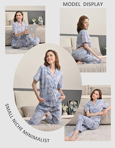 Image of NAP BOUND 100% Cotton Women's Pajama Sets Short Sleeve Button Down Soft Pjs 2 Piece Lounge Set with Pocket Nightwear XS-XXL