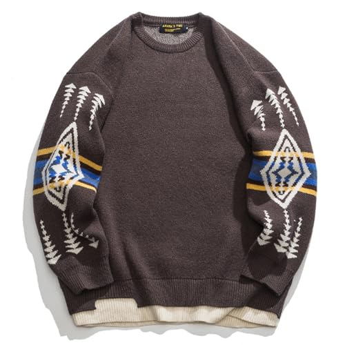 Pull tricot homme marron XL chaud pour un style urbain et décontracté