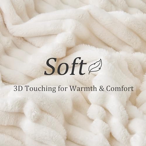 BEDELITE Fluffy Fleece Throw Blanket - Cream White Sofa Throw Soft Cosy Warm Small Blankets for Single Bed, Gifts for Women - Image 6