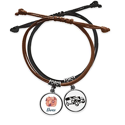 Bracelet corde main en cuir avec motif fleurs peintes, bijou chaîne de poignet réglable