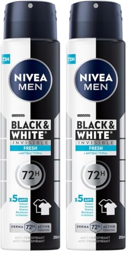 NIVEA Men Black&White 48H Invisible Fresh Antitranspirante Spray para hombre 250 ml (Paquete de 2)