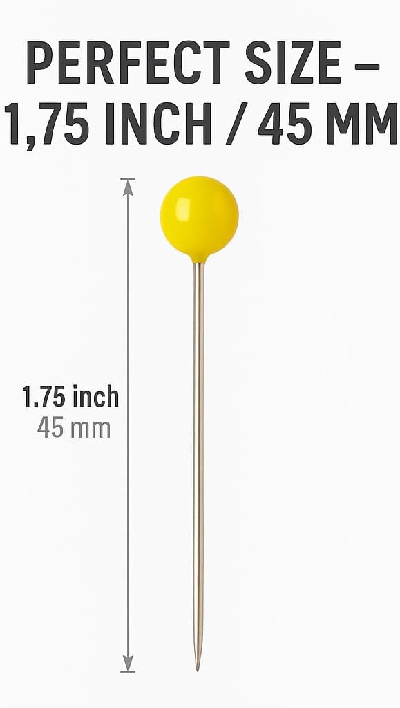 1200 PCS Straight Pins,1.75IN Quilting Pins Long,Yellow and Blue Glass Head Sewing Pins for Fabric,Stainless Steel Dressmaker for Sewing, Crafts, Jewelry Making, DIY