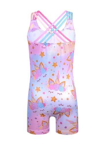 Image of HOZIY Leotards for Girls Gymnastics Kids Children Biketard Snowflake Ribbon Blue Purple Hot Pink Sparkle