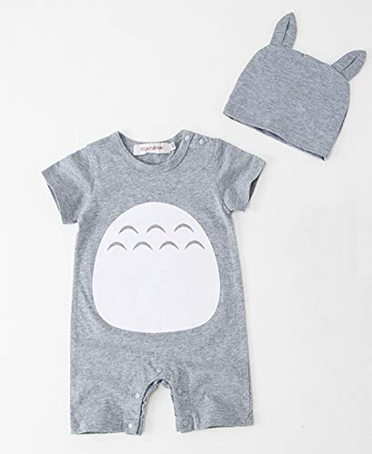 stylesilove Unisex Baby Boys Girls Grey Short Sleeve Cotton Romper with Hat 2pcs Cartoon Summer Outfit2