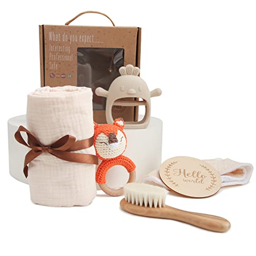 Image of EERKEOD Baby Gift Set for Newborn New Baby Gift Set - Newborn Baby Essentials Baby Bath Set with Baby Blanket Baby Rattle - New Born Baby Girls Gift & Baby Boy Gifts for Baby Shower