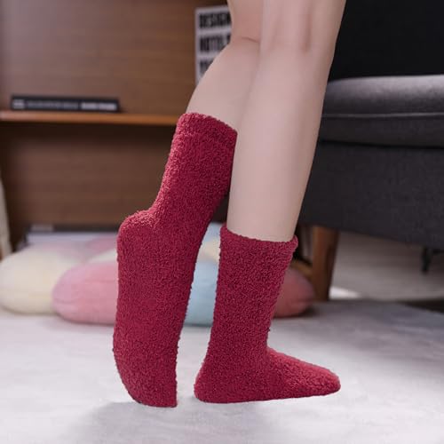 Image of CHOWISH Womens Fuzzy Slipper Socks Super Soft Microfiber Fluffy Cozy Winter Warm Fuzzy Crew Socks