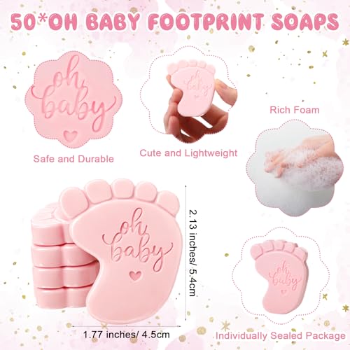 Image of 50 Sets Baby Shower Soap Favors for Guests - Mini Handmade Footprint Scented Soap with Thank You Cards and Organza Bag, Party Gifts for Gender Reveal Baptism(Bear,Pink)