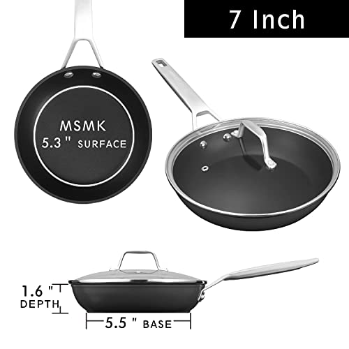 Msmk 7 Inch Small Egg Nonstick Frying Pan With Lid, Eggs Omelette Burnt Also Non Stick, Scratch-Resistant, Induction Skillet, Oven Safe To 700°F Pan For Cooking, Dishwasher Safe #TOP6