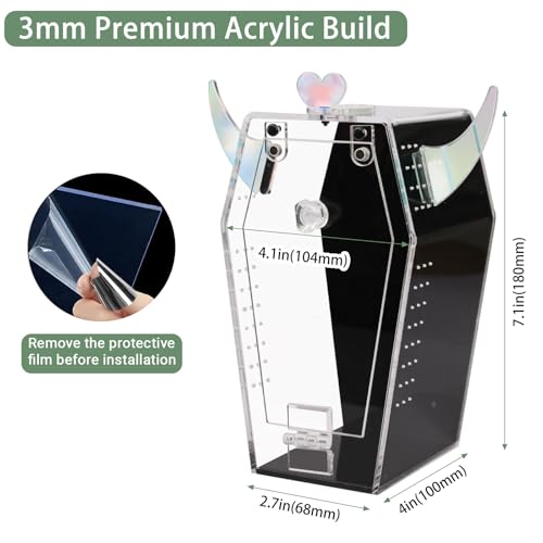 Image of Acrylic Jumping Spider Enclosure，3mm Clear Coffin Terrarium with Magnetic Door & Feeding Hole, Secure Habitat for Jumping Spiders, Mantis, Small Tarantulas