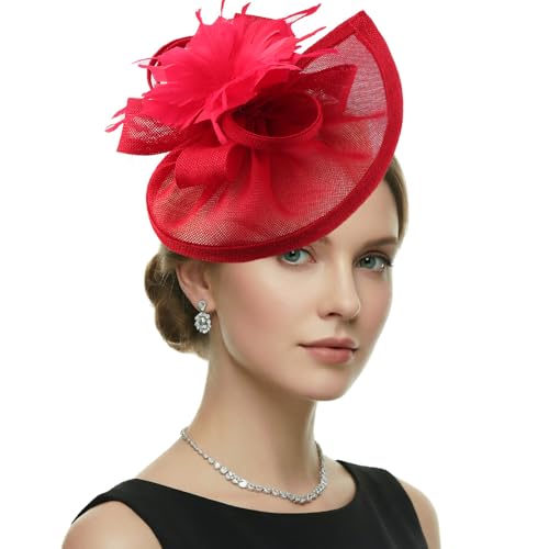 Image of DRESHOW Fascinators Hat Feather Headband Women's Fascinators Tea Party Headwear with Clip Flower Head Band for Girls & Women