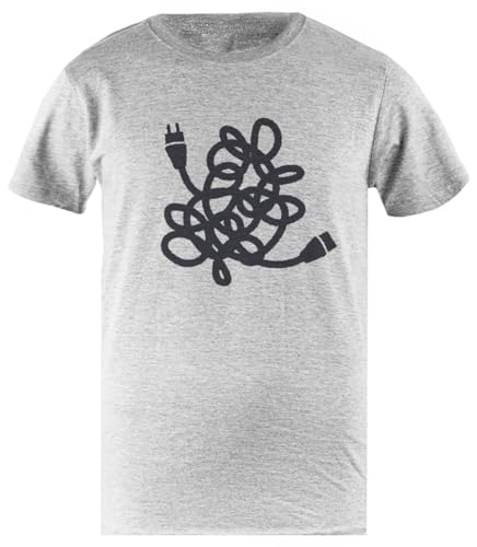 Tambootee Cable De Alimentación Enredado Camiseta Gris para Hombre, Camisa Sencilla De Algodón para Hombre