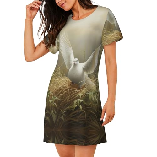 Robe de nuit légère motif colombe douceur et sérénité