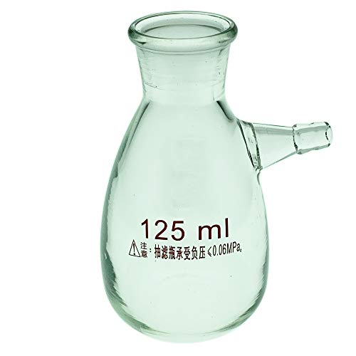 KimLab 125ml Filtering Flask, -0.06MPa Vacuum Filtration Bottle Borosilicate Glass,Heavy Wall