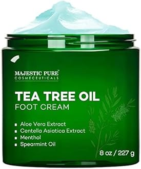 Majestic Pure Tea Tree Oil Foot Cream, Warming Cream - Calluses, Dry Cracked Feet, Hands, Heels, Elbow, Nails, and Knees - Softens & Moisturizes Skin - 8 oz