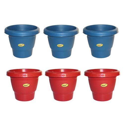 Synergy Plast Heavy Duty Plastic Round Shape Flower Pot, Pack of 6 (14 Inch, Black and Burgandy) (B082619K81) Amazon Price History, Amazon Price Tracker