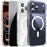 LWLFEKA Shockproof Case for iPhone 17 Pro Max Clear with Privacy Screen Protector Shockproof Slim Cover Compatible with MagSafe Magnetic for iPhone 17 ProMax 6.9' 5G Cover-Transparent