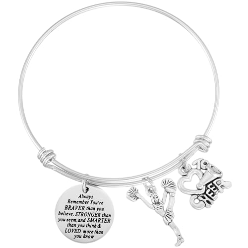 HUTIMY Cheer Bracelet Girls Cheerleader Charm Inspire Bangle, Cheer Jewelry, Gift for Cheerleaders & Teams