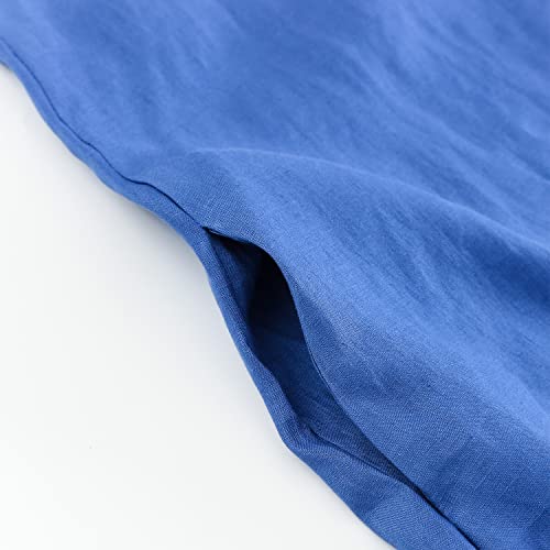 Image of Amazhiyu Women's 100% Linen High Low Midi Dress with Pocket