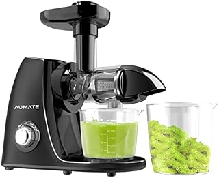 Juicer Machines, AUMATE Slow Juicer Masticating Juicer, Cold Press Juicer with Quiet Motor & Reverse Function for Fresh Healthy Fruits and Vegetables Juice, Easy to Clean with Brush and Recipes, Black