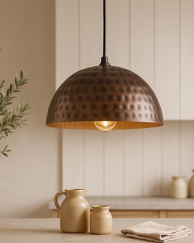 Image of Homesake Antique Copper Hammered Pendant, Hanging Lamp, 8 inch