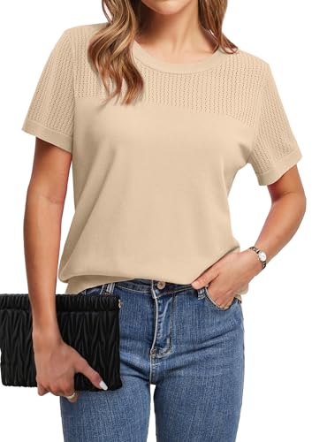 Image of WIHOLL Short Sleeve Sweater for Women Trendy Summer Tops 2026 Early Spring Fashion Business Casual Outfits